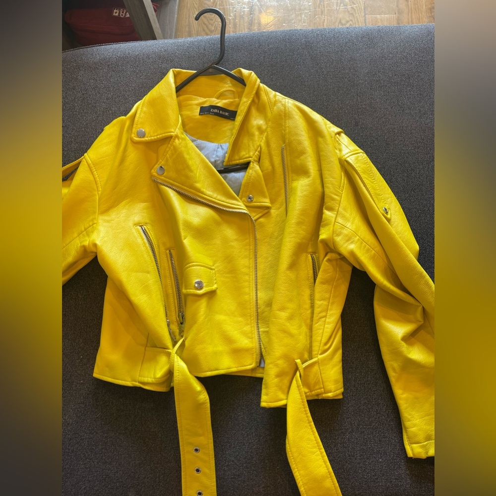 Zara bright yellow leather jacket